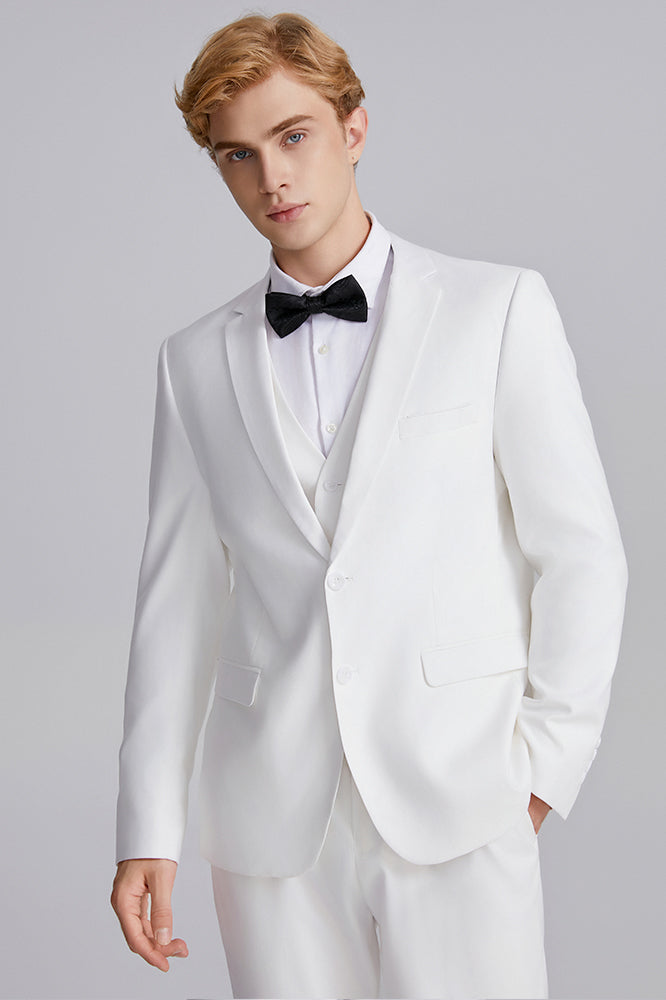 Men's 3-Piece Two Button Solid White Wedding Suit