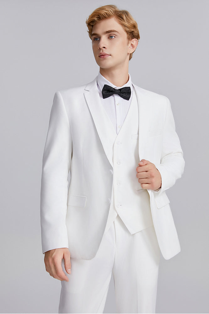 Men's 3-Piece Two Button Solid White Wedding Suit