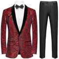 Men's Sequin Burgundy Paisley Black Suit