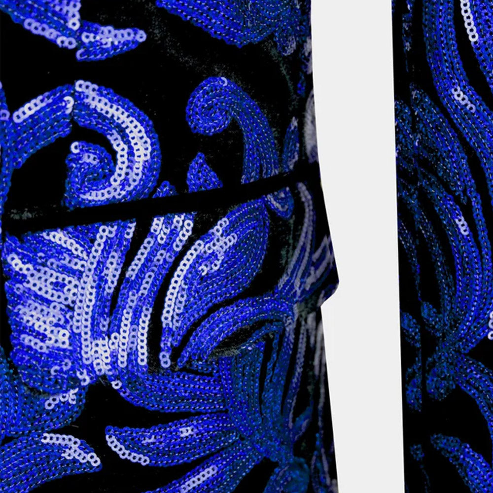 Men's Sparkle Floral Blue Sequin Tuxedo Jacket
