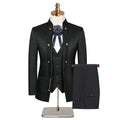 Men's 3-Piece Traditional Collar Black Paisley Fitted Party Suit