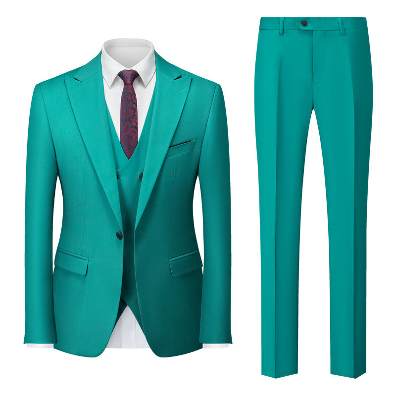 Men's Three-Piece One-Button Teal Wedding Suit