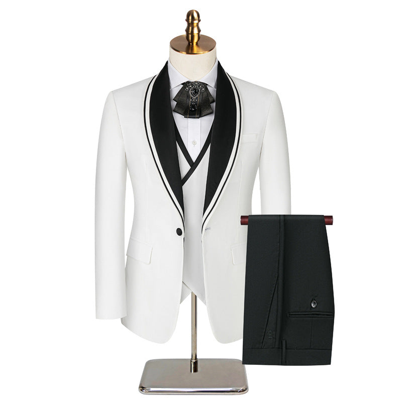 Men's 3-Piece One-Button Black Lapel White Tuxedo