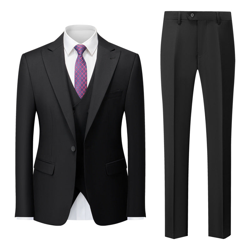 Men's Three-Piece One-Button Black Business Suit