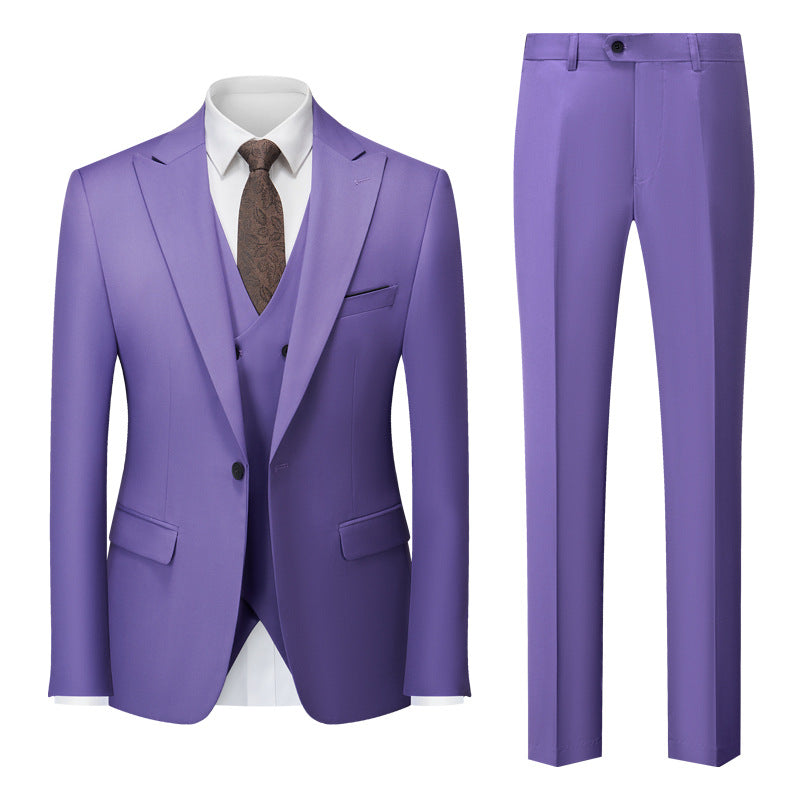 Men's Three-Piece One-Button Violet Wedding Suit