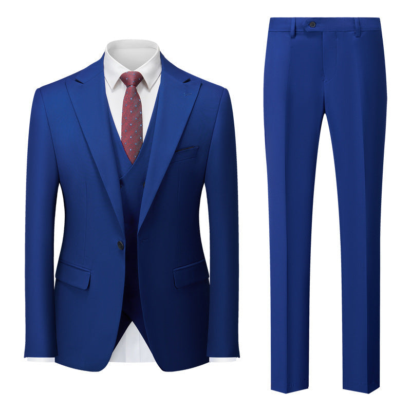 Men's Three-Piece One-Button Dark Blue Business Suit