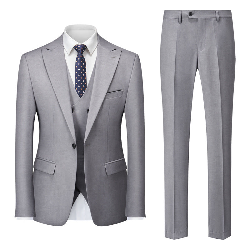 Men's Three-Piece One-Button Light Gray Business Suit