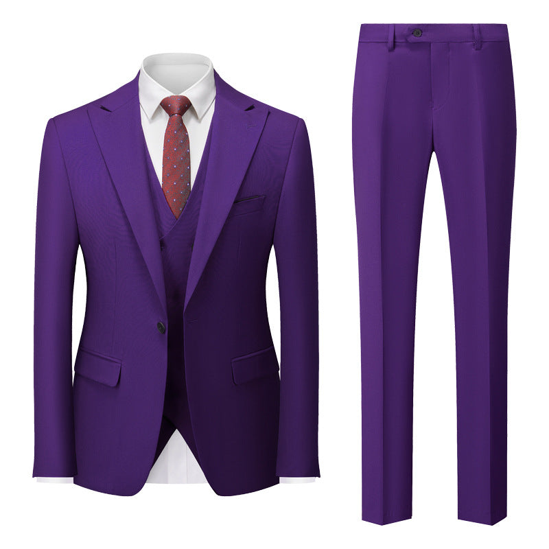 Men's Three-Piece One-Button Purple Wedding Suit