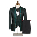 Men's 3-Piece Traditional Collar Green Paisley Fitted Party Suit