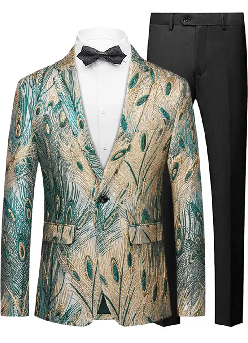Men's Peacock Plume Jacquard Champaigne Tuxedo Jacket