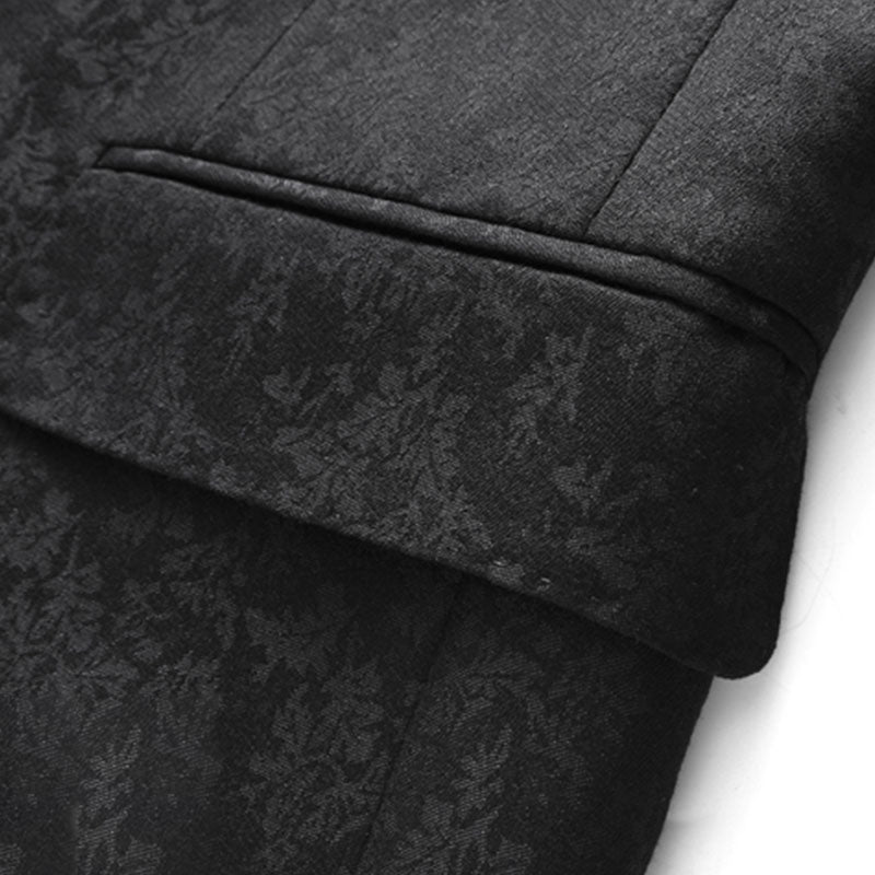 Men's 3-Piece Suits Floral Printed Two Button Black