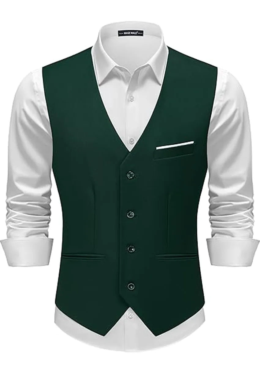 Men's Dark Green Suit Vest Slim Fit Formal Waistcoat