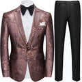 Men's Notched Lapel One Button Jacquard Brown Tuxedo