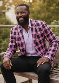 Men's Plaid Slim Fit Purple and Black Plaid Blazer