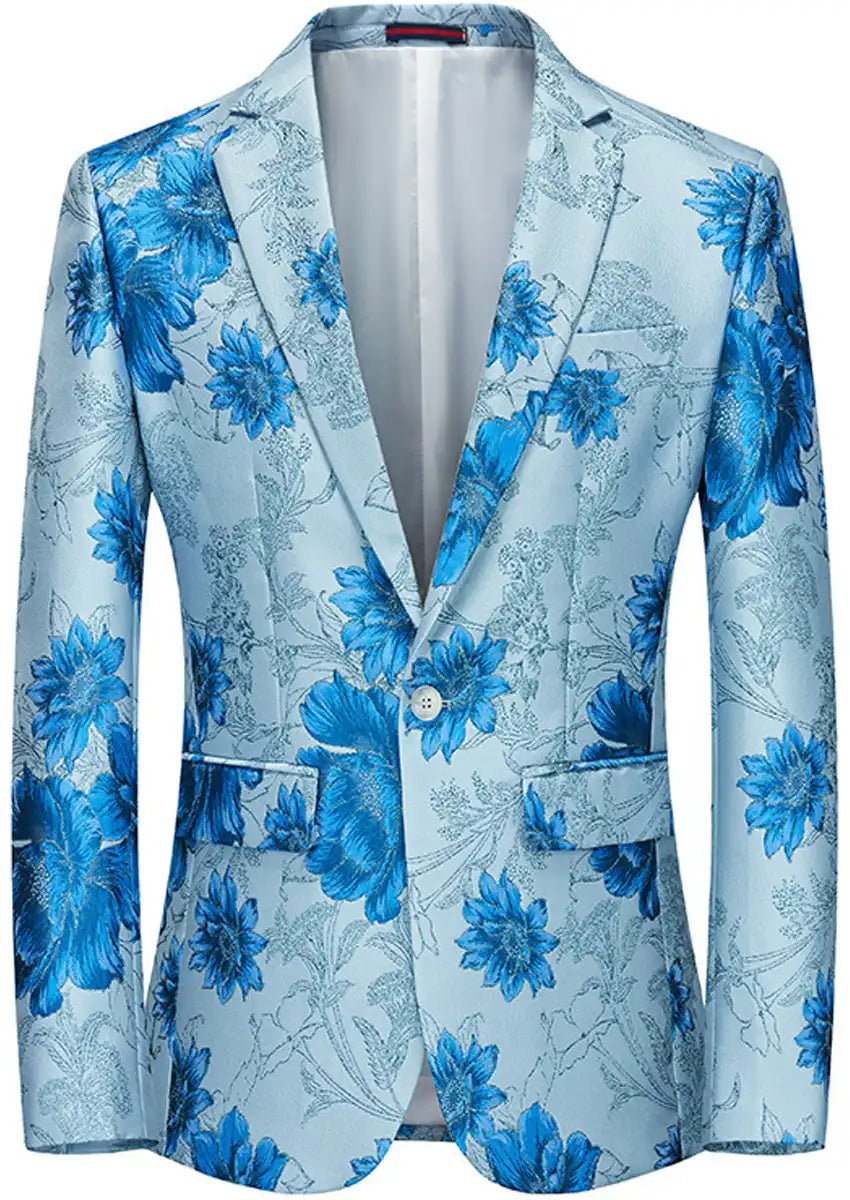 Men's Stylish Blue Floral Jacquard Jacket