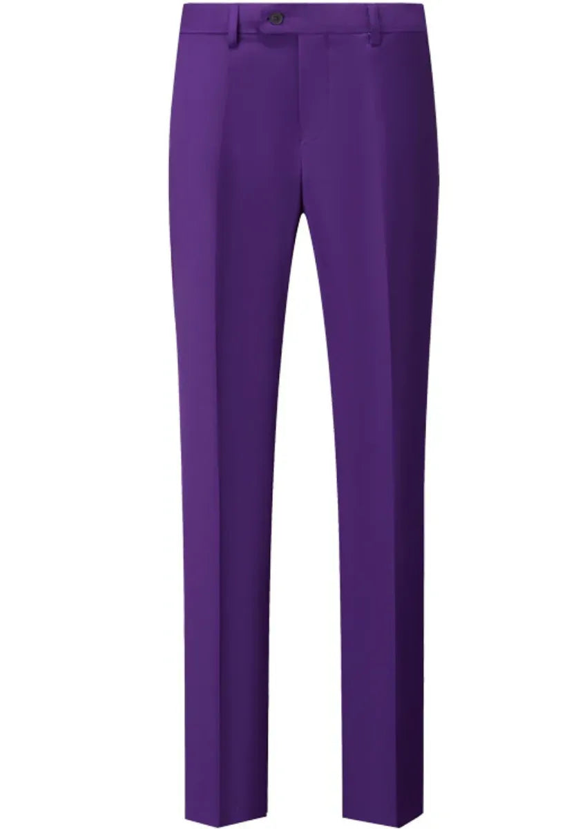 Men's Classic Purple Suit Pants Slim Fit Formal Trousers