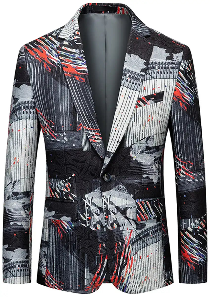 Men's Black and White Graffiti Blazer Accented with Orange Streaks