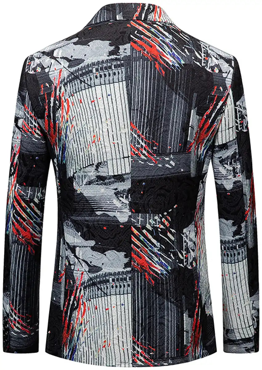 Men's Black and White Graffiti Blazer Accented with Orange Streaks