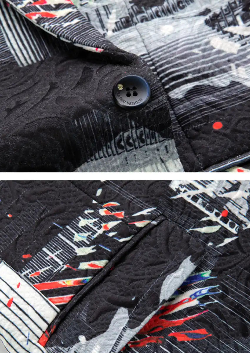 Men's Black and White Graffiti Blazer Accented with Orange Streaks
