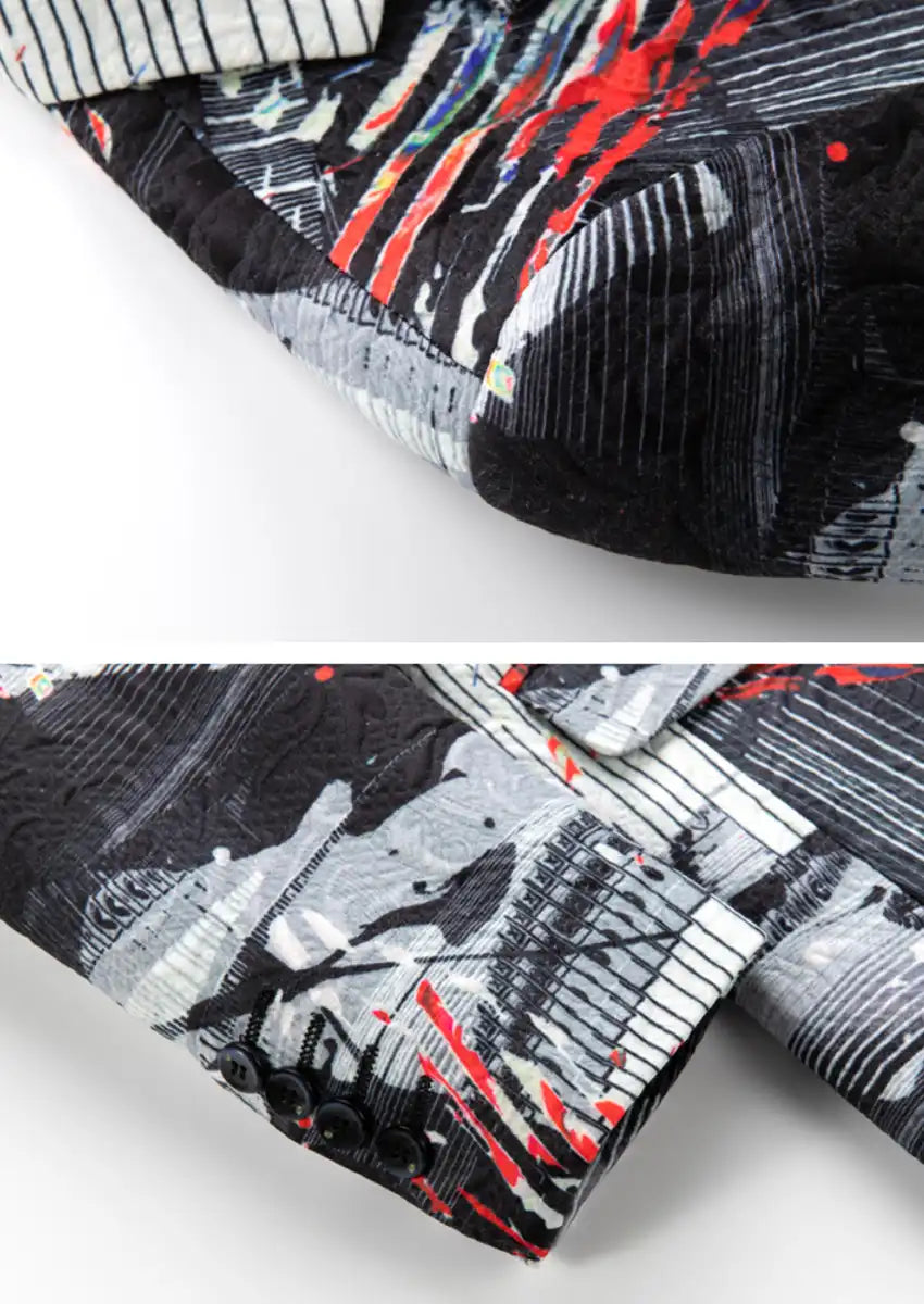 Men's Black and White Graffiti Blazer Accented with Orange Streaks