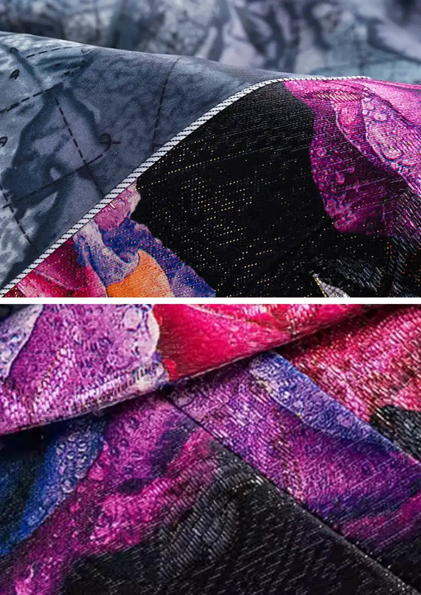 Men's Two-button Gradient Purple Rose Print Black Blazer