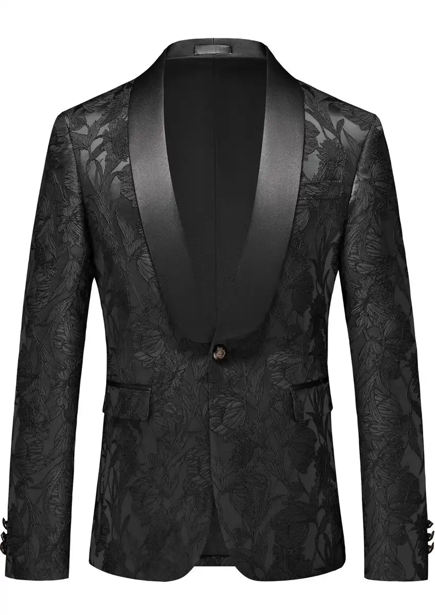 Men's 2-Piece Shawl Lapel Jacquard Black Tuxedo