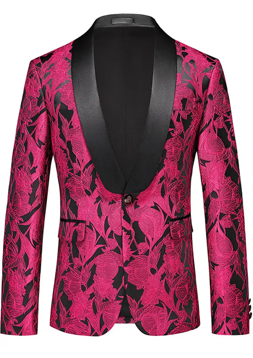 Men's 2-Piece Shawl Lapel Magenta Jacquard Black Tuxedo