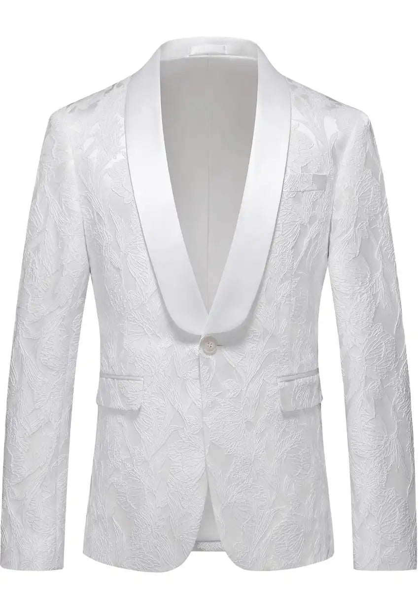 Men's 2-Piece Shawl Lapel Jacquard White Tuxedo