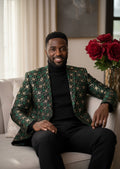 Men's Woven Plaid Style Green and Gold Blazer