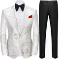 Men's Notched Lapel One Button Jacquard Silver Tuxedo