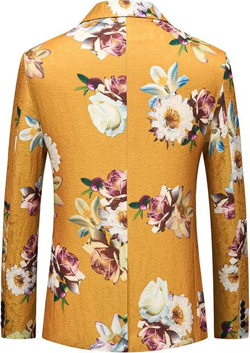 Men's Garden Yellow Tuxedo Floral Embraided Jacket