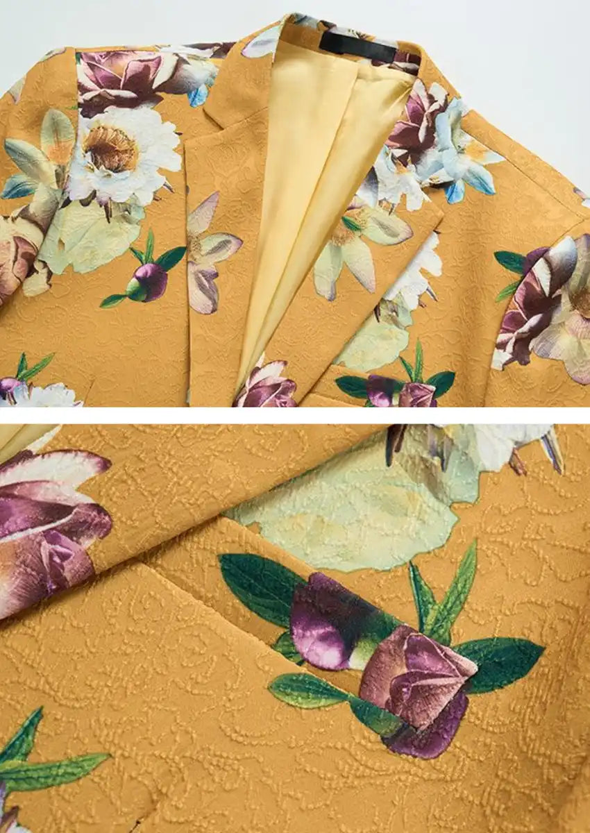 Men's Garden Yellow Tuxedo Floral Embraided Jacket