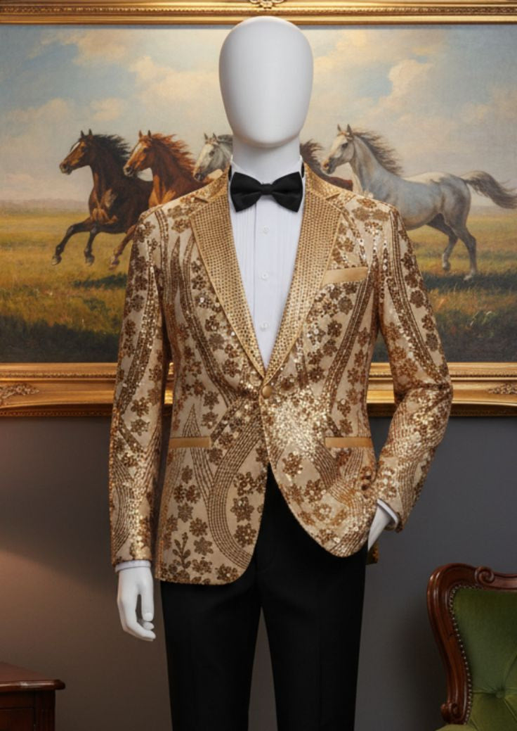 Men's  Sequin Six-pointed Star Golden Luxury Blazer