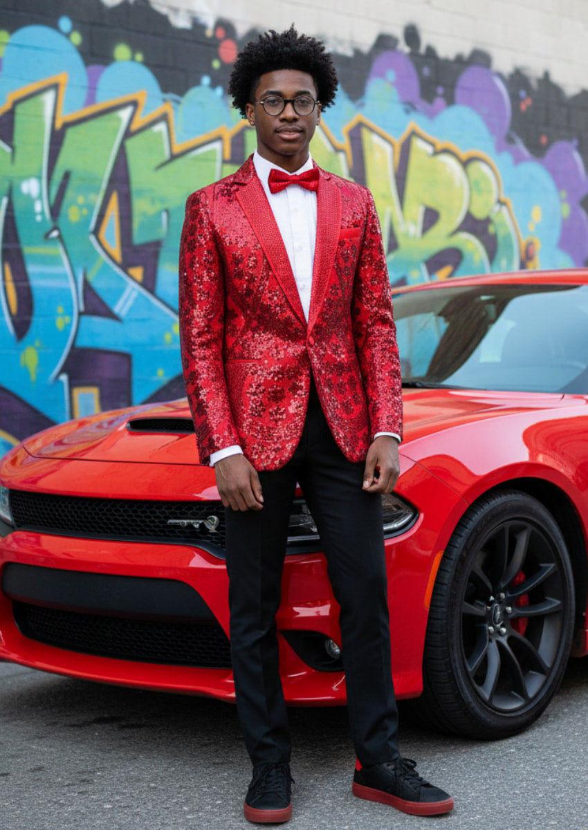 Men's Luxury Six-pointed Star Red Sequin Jacket