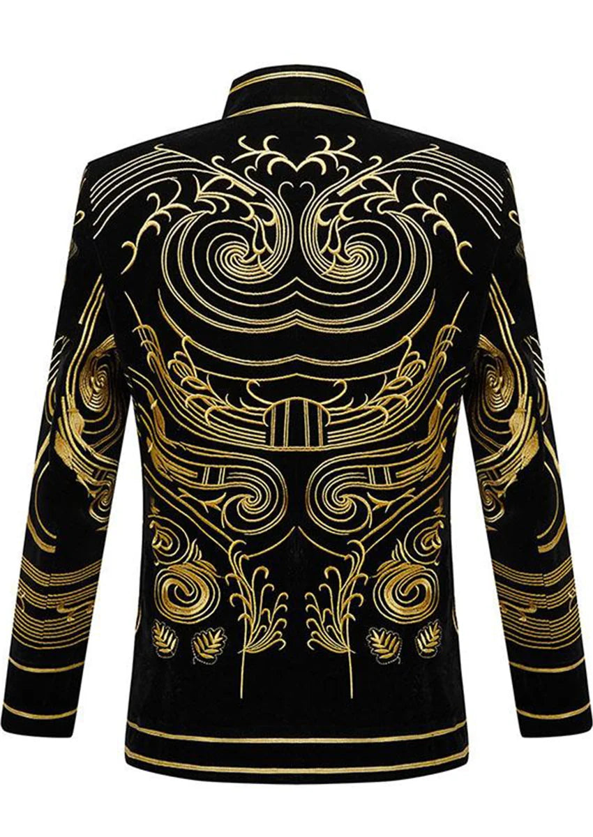 Men's Exquisite Luxury for Elegance Style Black and Gold Velvet Tuxedo