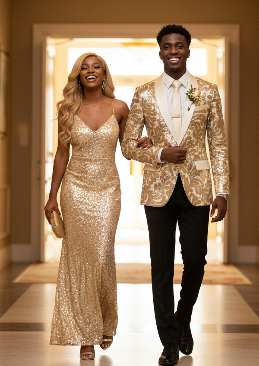 Men's Exquisite Shawl Lapel Floral Champagne Sequin Jacket