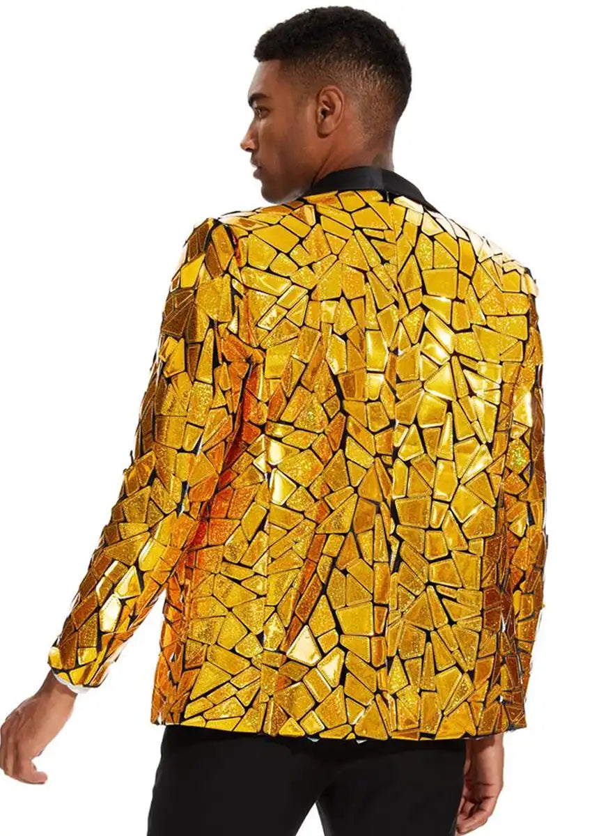 Men's Unique Mirrored Geometric Patchwork Golden Prom Suit