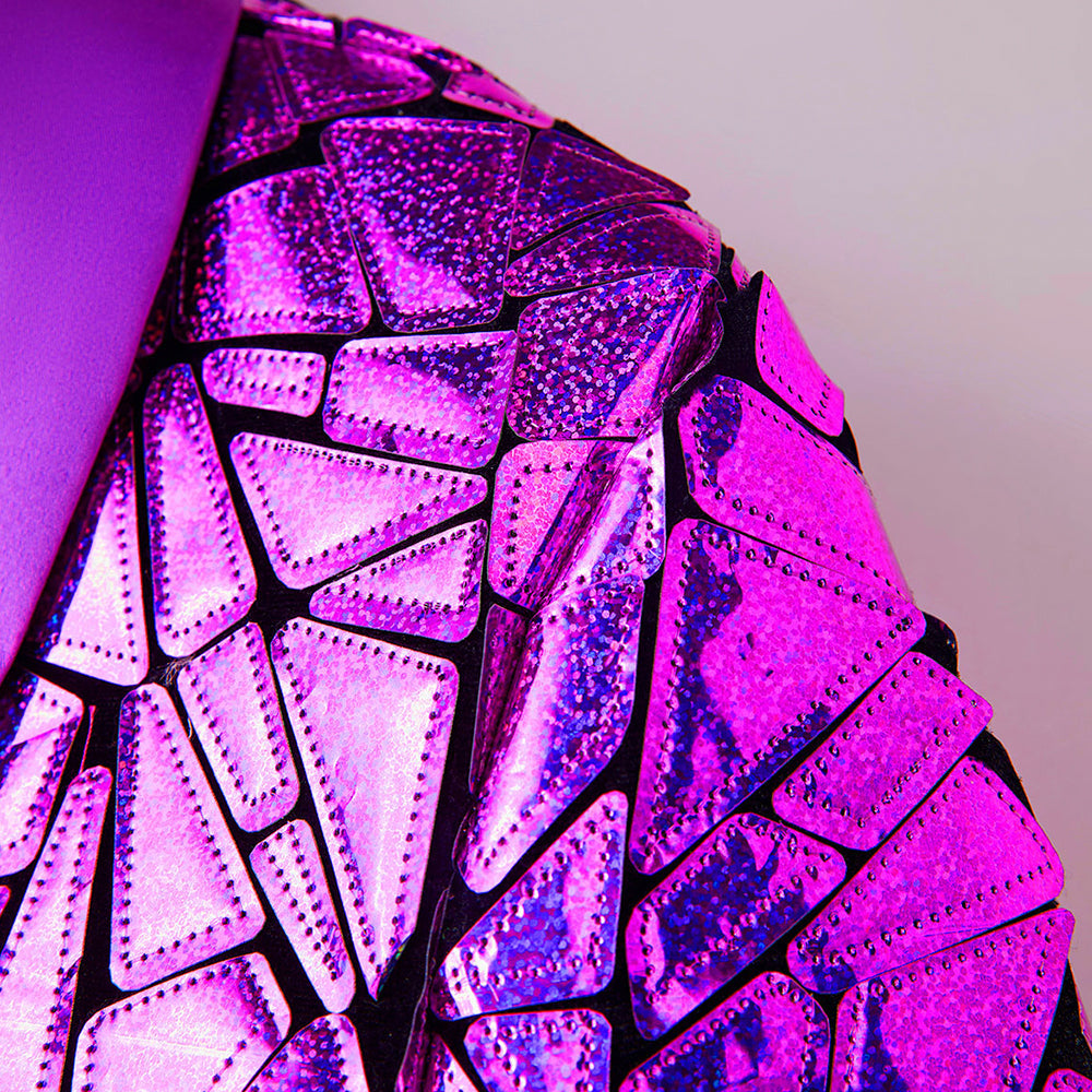 Men's Unique Mirrored Geometric Patchwork Purple Prom Suit