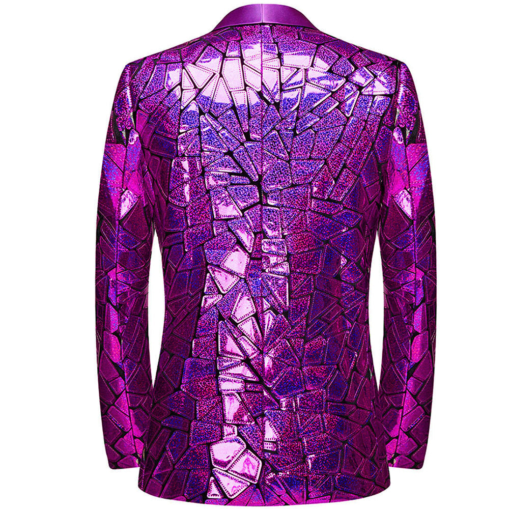 Men's Unique Mirrored Geometric Patchwork Purple Prom Suit