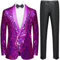 Men's Unique Mirrored Geometric Patchwork Purple Prom Suit