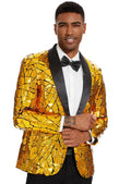 Men's Unique Mirrored Geometric Patchwork Golden Prom Suit