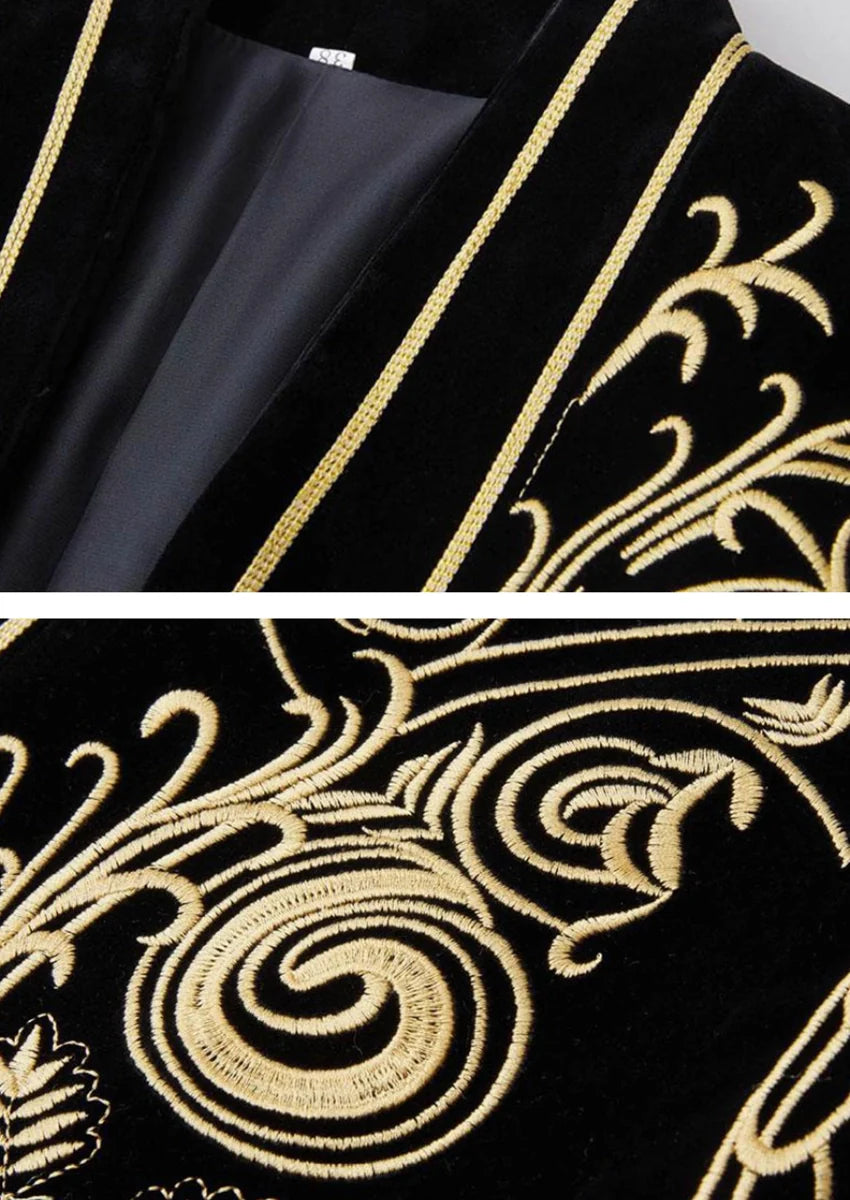 Men's Exquisite Luxury for Elegance Style Black and Gold Velvet Tuxedo