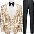 Men's 2-Piece Exquisite Shawl Lapel Floral Sequin Champagne Tuxedo