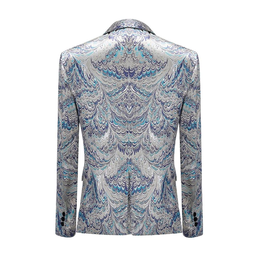 Men's Peacock Pattern Silver and Blue Tuxedo