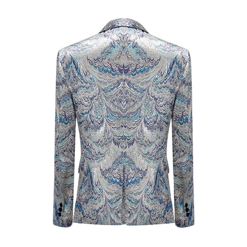 Men's Peacock Pattern Silver and Blue Tuxedo
