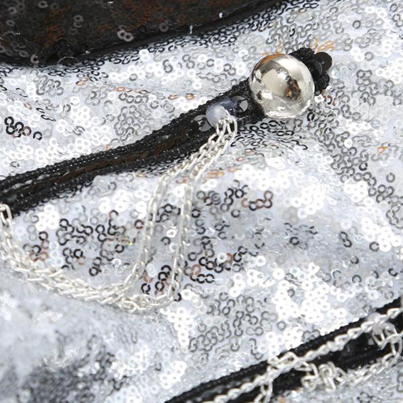 Men's Classic Military Style Stage Full Silver Sequin Jacket