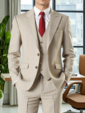Men'S Suits Set 3pcs, Solid Color Pinstripes Suit, Closure Collar Jacket Coat Blazer Vest Pants Set, Business Work Banquet Performance Travel Holiday Birthday Gift Dress Tuxedo