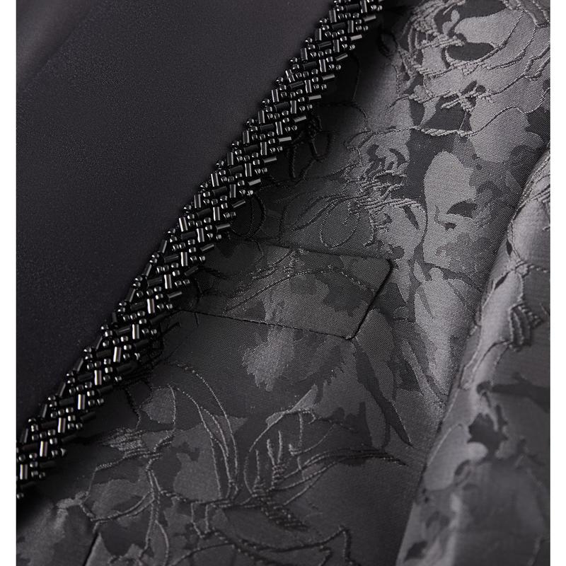 Men’s Luxury Jacquard Tuxedo Jacket, Satin Shawl Lapel Blazer with Beaded Trim, Formal Wedding & Party Outfit