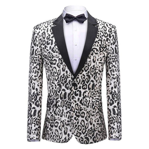 Men's Leopard Seamless Pattern White Dinner Jacket