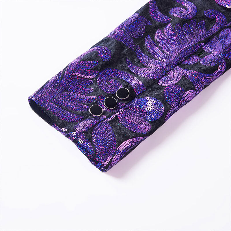 Men's Sparkle Floral Purple Sequin Tuxedo Jacket